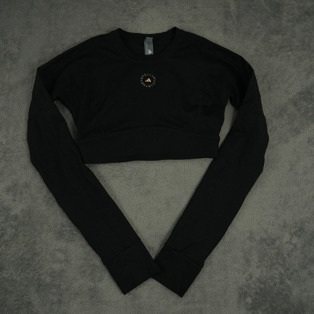 Adidas X Stella McCartney Crop Top Women XS Black Long Sleeve Open Back - Picture 2 of 13